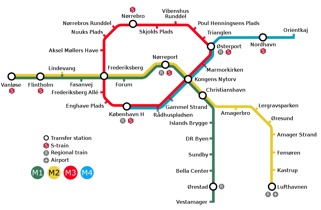 COPENHAGEN METRO MAP NEW Metro Map 2022   1024px Copenhagen Metro With City Circle Line Map.svg 